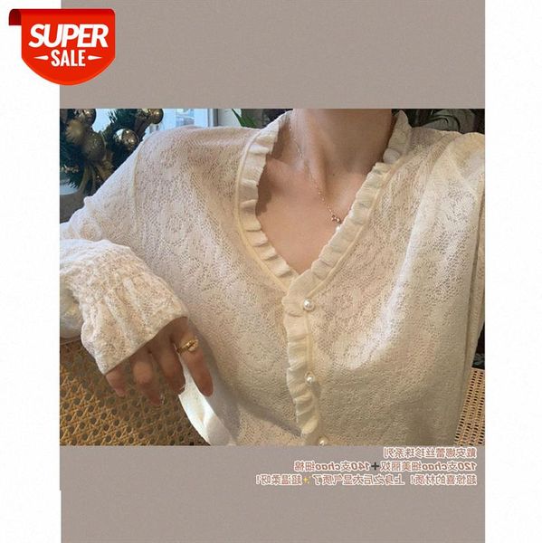

anna ~ white knit sweater women's v-neck lace bottoming shirt with a blouse cardigan #9c7g