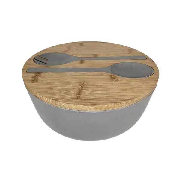 

bowls 9.8inch reusable for pasta kitchen salad bowl fruits vegetables serving bamboo fiber with lid spoon fork large portable