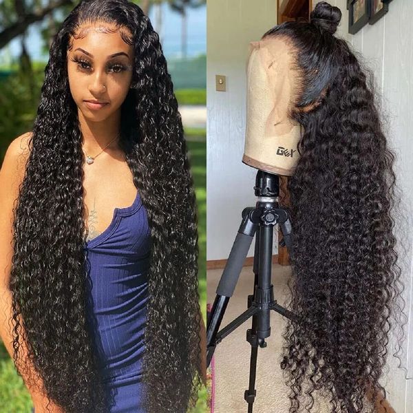 

curly frontal wig human hair hd lace front wigss 180 density brazilian kinky curlys wigs transparent curl 360, Black