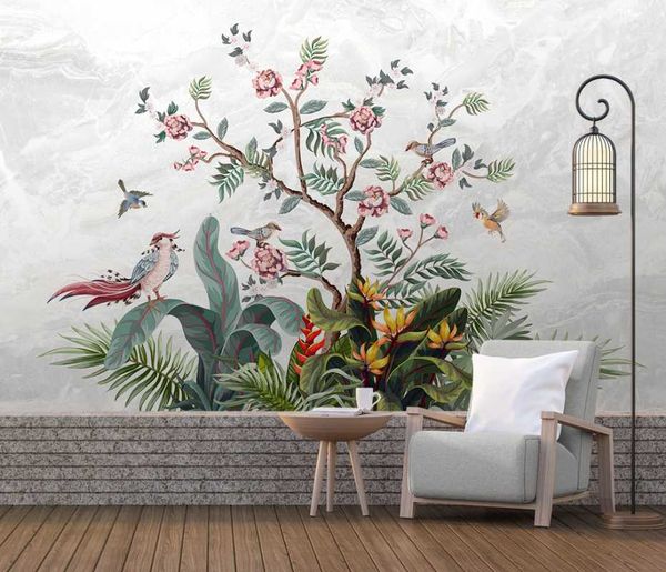 

wallpapers custom background wall flower and bird tropical rainforest room living mural wallpaper 3d for