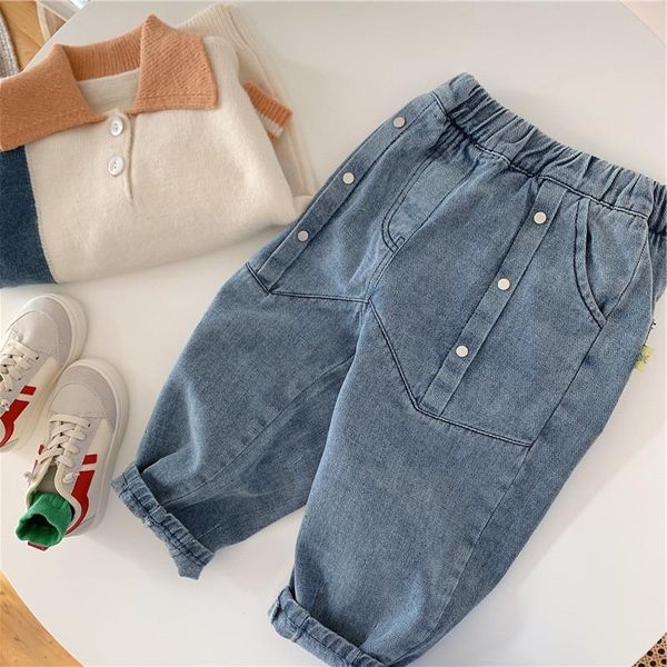 

girls boys casual pants jeans spring kids denim children's clothing, Blue