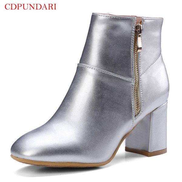 

boots cdpundari zipper ankle for women high heel round toe winter shoes woman botas mujer, Black