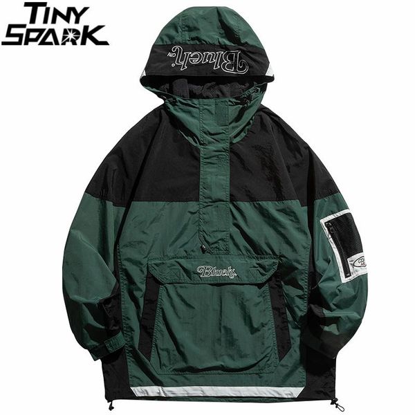 

men's jackets men streetwear jacket coat hip hop color block patchwork windbreaker cargo pullover 2021 harajuku hooded track, Black;brown