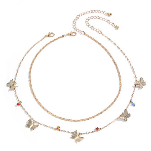 

women necklace copper choker bead butterfly pendant for jewelry accessories chokers, Golden;silver