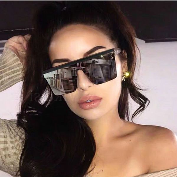 

flat oversized sunglasses women rimless shades sun glasses female 2020 luxury brand vintage square sunglass uv400 mirror, White;black