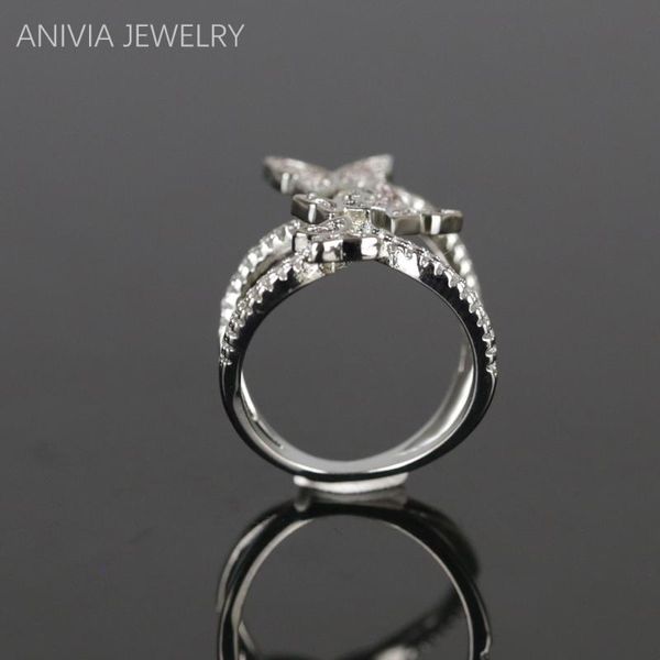 

cluster rings anivia jewelry 925 sliver flower shape ring with zicon fashion design wedding for lady high quality, Golden;silver