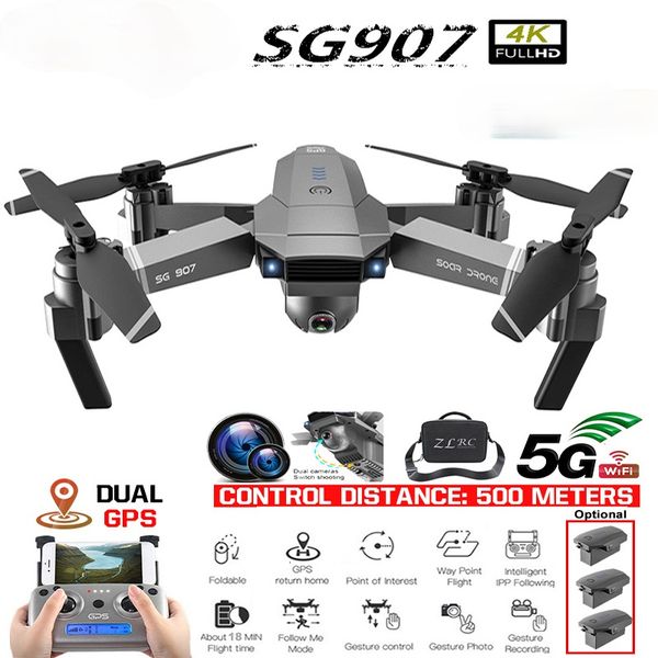 

sg907 gps drone 4k hd adjustment dual camera drone professional 50x zoom wide angle lens 5g wifi fpv rc quadcopter foldable dron