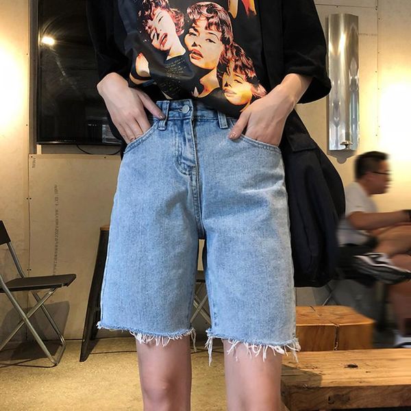 

women's jeans streetwear casual knee length woman summer denim high waist vaqueros mujer loose straight ladies capris c6151, Blue