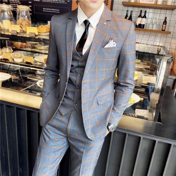 

spring and autumn men's suit three piece casual wedding dress man one suits & blazers, White;black