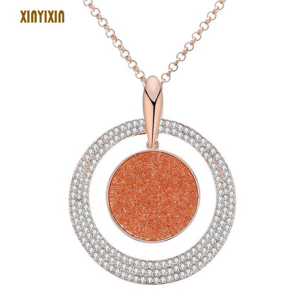 

pendant necklaces vintage big round crystal necklace for women rose gold black classic geometric long fashion jewelry party gifts, Silver