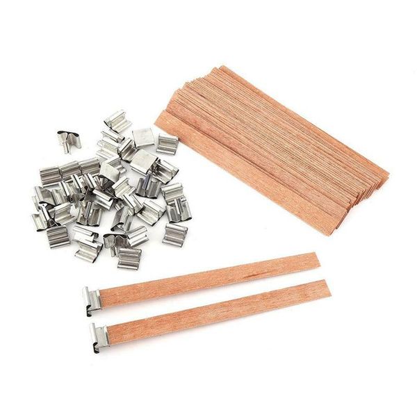 Escova de dentes elétricos inteligentes 50 pcs Wood Vandle Wicks Wick Natural com suporte de ferro Ambiental para fazer e festa de artesanato DIY