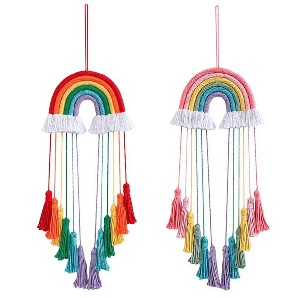 

decorative objects & figurines 6 layers rainbow tapestry with tassel hanging ornament handmade woven wall decor w3jc