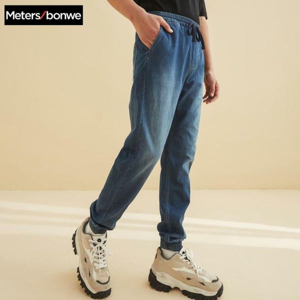 

metersbonwe straight jeans men 2021 summer casual student youth lightweight trend loose mod basic denim running pants men's, Blue