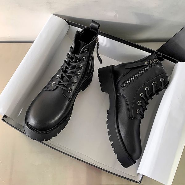 Womens Winter Shoe Boots 2022 New Black Genuine Leather Senhoras Botas Curtas Botas de Lã Non-Slip Student Girls Ankle Boots Zipper
