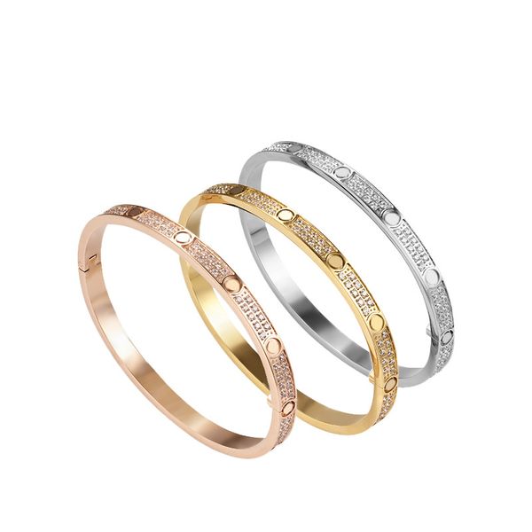 

50%off titanium steel bangle bracelet 2 row full diamond women men bracelets distance jewelry gift 16-19 without box set, Black