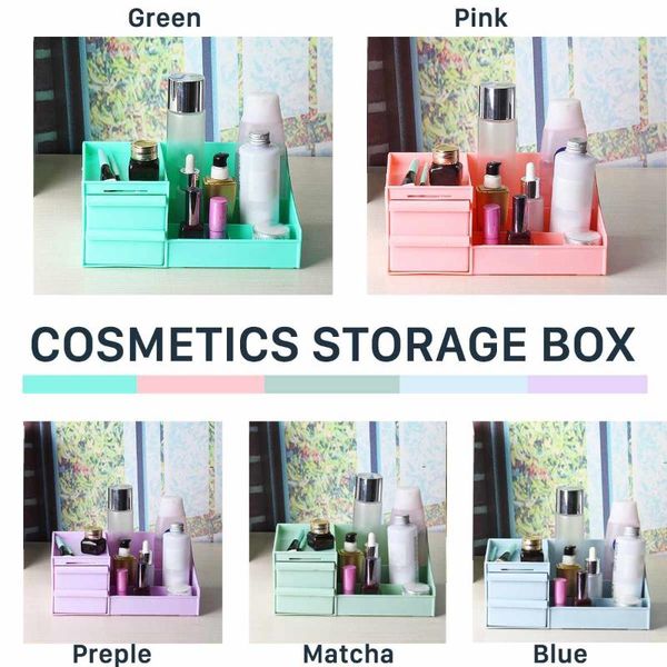 

layers double drawer deskmakeup cosmetics storage box organizer case stationery pen holder for home office boxes & bins