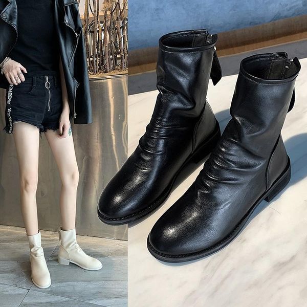 

boots medium thick heel tide ins british style 2021 short women spring and autumn single black