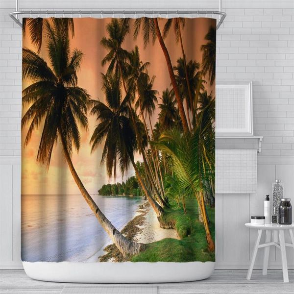 

shower curtains coconut tree curtain 3d printed bathroom waterproof polyester bath washable decor with 12 hooks