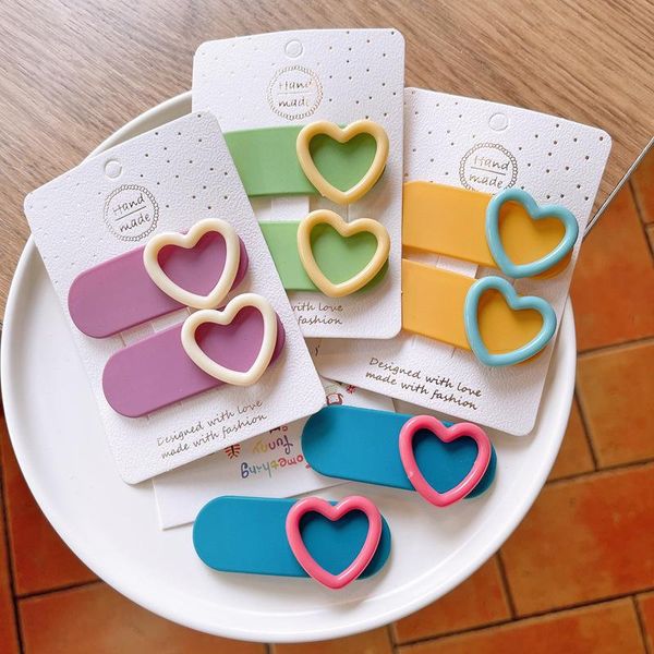 

hair accessories 2pcs korea sweet girl beautiful acrylic hearts hairpin candy color headwear fashion cute clip kawaii barrette, Slivery;white