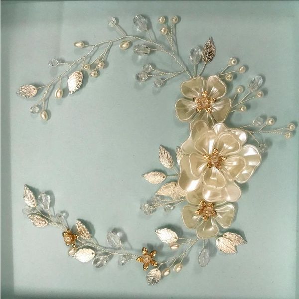 

hair clips & barrettes gold silver color handmade pearl flower headbands wedding bridal crystal hairband for bride accessories jewelry headp, Golden;silver