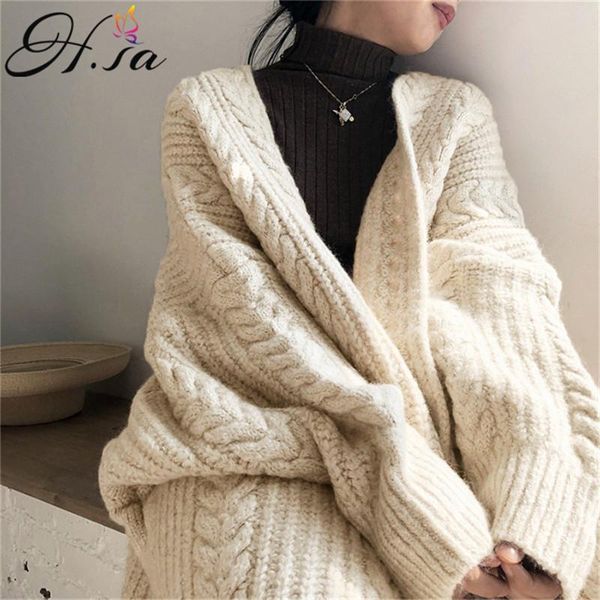 

women's knits & tees h.sa cardigans mujer 2021 women long v neck batwing sleeve twisted oversized sweater coat split korean winter knit, White