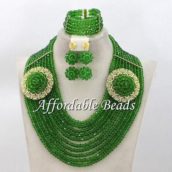 

earrings & necklace grass green bridal fashion jewelry sets nigerian beads set handmade design abe091, Silver