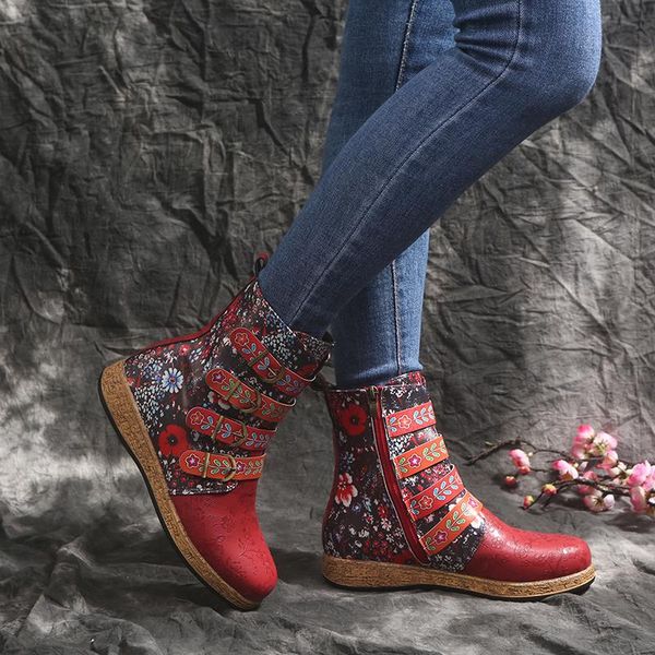 

boots women ethnic long tube handmade embroidery winter lady 2021 comfortable retro low heel leather shoes for femme, Black