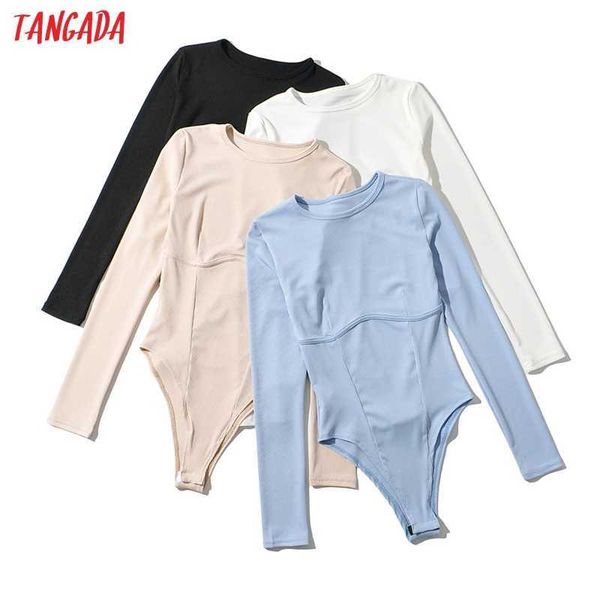 

tangada women solid elegant playsuits big strethy long sleeve o neck rompers ladies chic jumpsuits lk11 210609, Black;white
