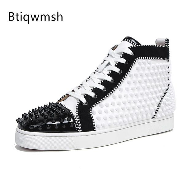 

dress shoes 2021 studded men round toe rivet lace up high mixed color patchwork flat man fashion loafer, Black