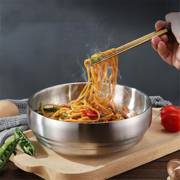 

double thick stainless steel bowl big capacity noodles soup rice bowls anti-scalding korean household cuisine