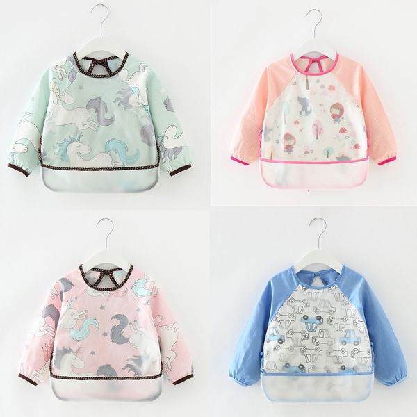 

2pieces/lot cartoon long sleeve baby bibs cotton waterproof reversible bandana bibs children eating drawing apron baby feeding burp cloth