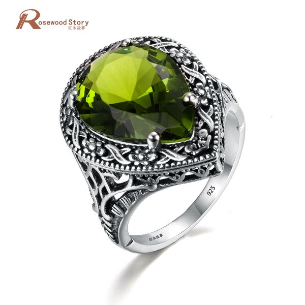 Retro 925 Sterling Silver Jewelry Coração Olive Peridot Anéis de Casamento Rússia EUA Presente de Feriado Austrália Festa Mulheres Cocktail Anéis