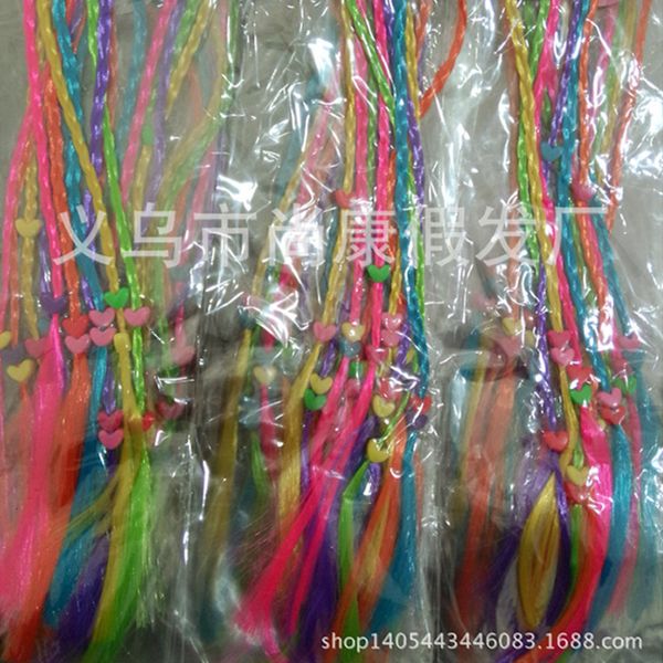 

shangkang children's false braid yiwu peach heart bead color wig 12 card 72, Black