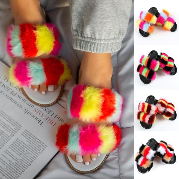 

women fashion colorful slippers fluffy peep toe home q30, Black