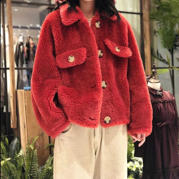 

women's wool & blends womens autumn and winter faux fur coats sheep sheared granule female short jackets loose warm 4 colors d451, Black