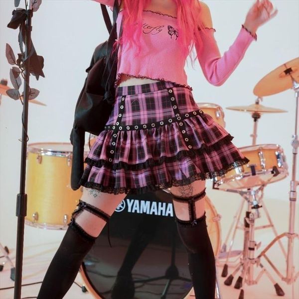 

punk sweet cool mini womens skirt harajuku rock girl fried street lace high waist cake, Black