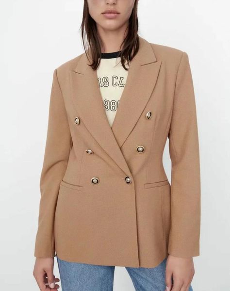 

women's suits & blazers women solid brown slim blazer jacket female notched collar double breasted long sleeve chic office lady fashion, White;black