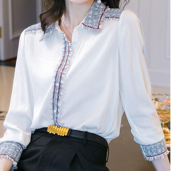 

women's spring autumn blouse 2021 fashion elegany long sleeve office lady shirt for women blouses & shirts, White