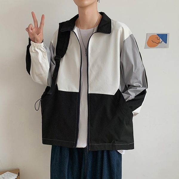 

men's jackets m-2xl black white gray stitching contrast jacket spring and autumn tooling casual outdoor sports baseball uniform, Black;brown
