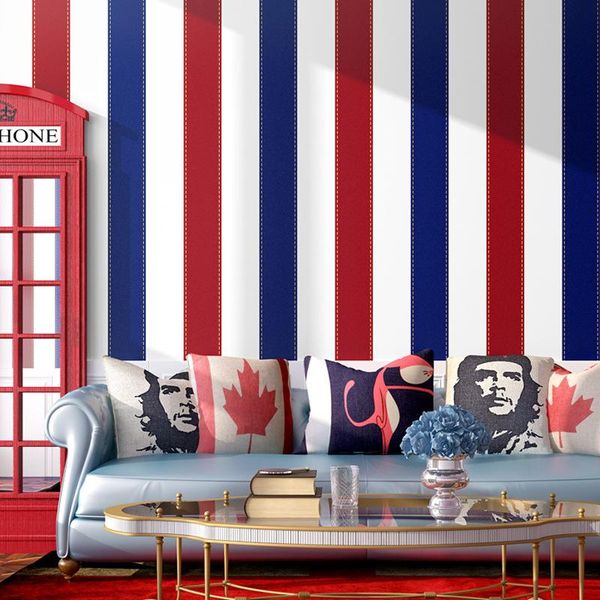 

wallpapers european and american style wallpaper european-style retro boy bedroom children's room red blue vertical stripes british