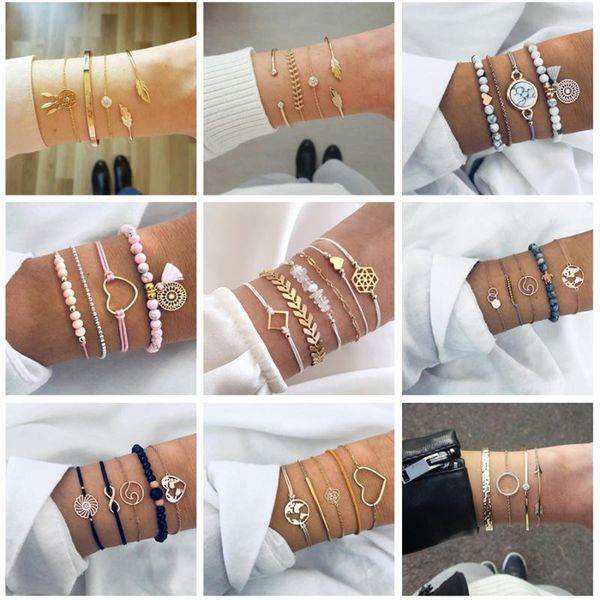 

bangle tocona 30 styles bohemian bracelet set for women shell star map pineapple heart natural stone beads chains boho jewelry, Black