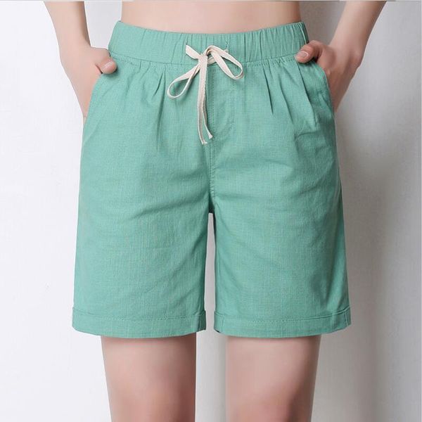 

women's shorts summer drawstring loose solid female m-2xl mid casual cotton autumn women comfortable black, White;black