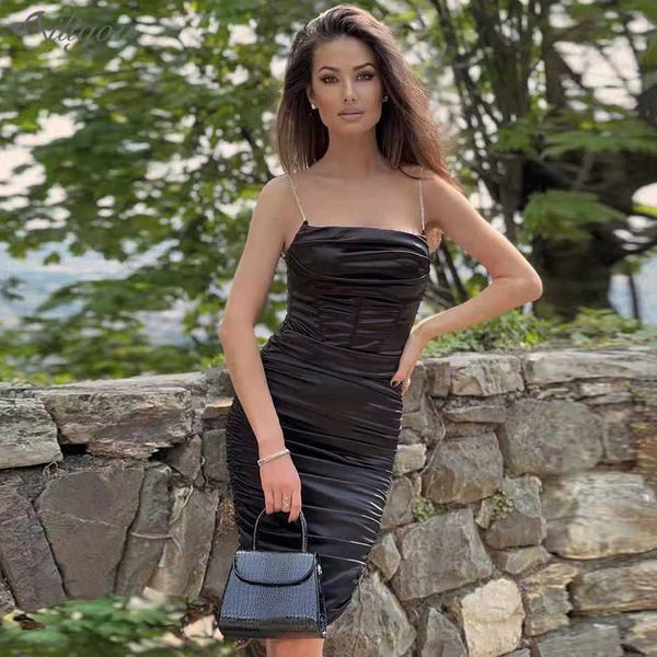 

sling bodycon bandage dress ladies drape midi diamond party satin strapless summer vestidos 210527, Black;gray