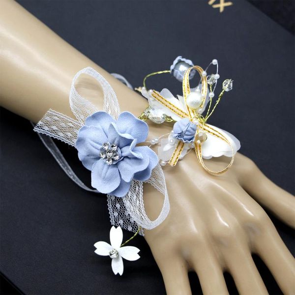 

charm bracelets beautiful blue flower yarn butterfly hand bracelet bride bridesmaid wrist women fashion jewelry, Golden;silver