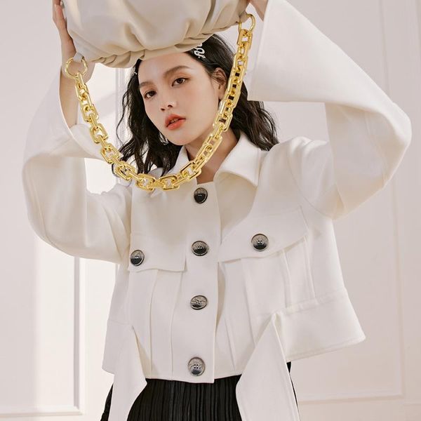 

women's jackets s8790 autumn 2021 style fashion short personality wide belt coat woman white button, Black;brown