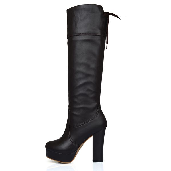 

boots fashion women's winter high platform soft knee female heels designer long shoes lady large size 48 rh3c, Black