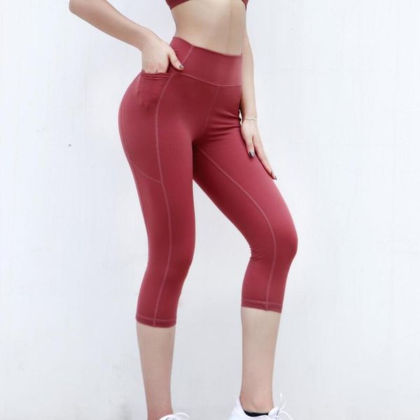 

yoga outfits fitness wear 3/4 running tights women breathable quick dry sport leggings slim cropped pants lady summer, White;red