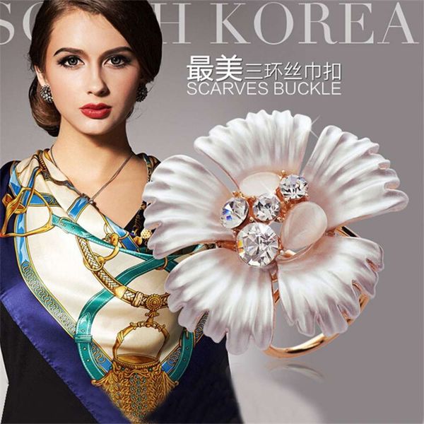 

korean brooch fashion shawl women's accessories simple rose flower three ring scarf button, Gray