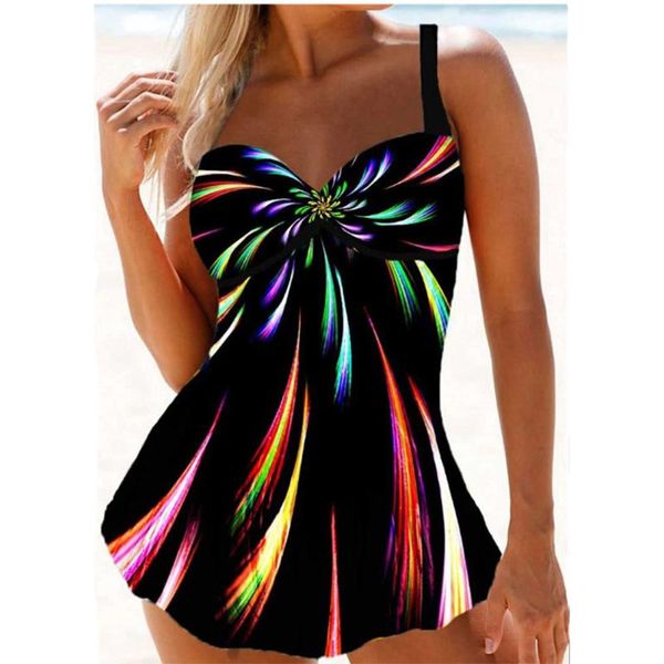 Mulheres Plus Size 5xl 2 Parte Tankini Grande 3xl Swimwear Swimdress 4xl Nadar Dress Swimsuit Top Imprimir Colorido Terno de Banho Colorido Terno de uma peça