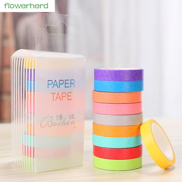 

10rolls/box colorful paper tapes masking scrapbooking stickers tape 7mm*5m decorative stationery school supplies gift wrap